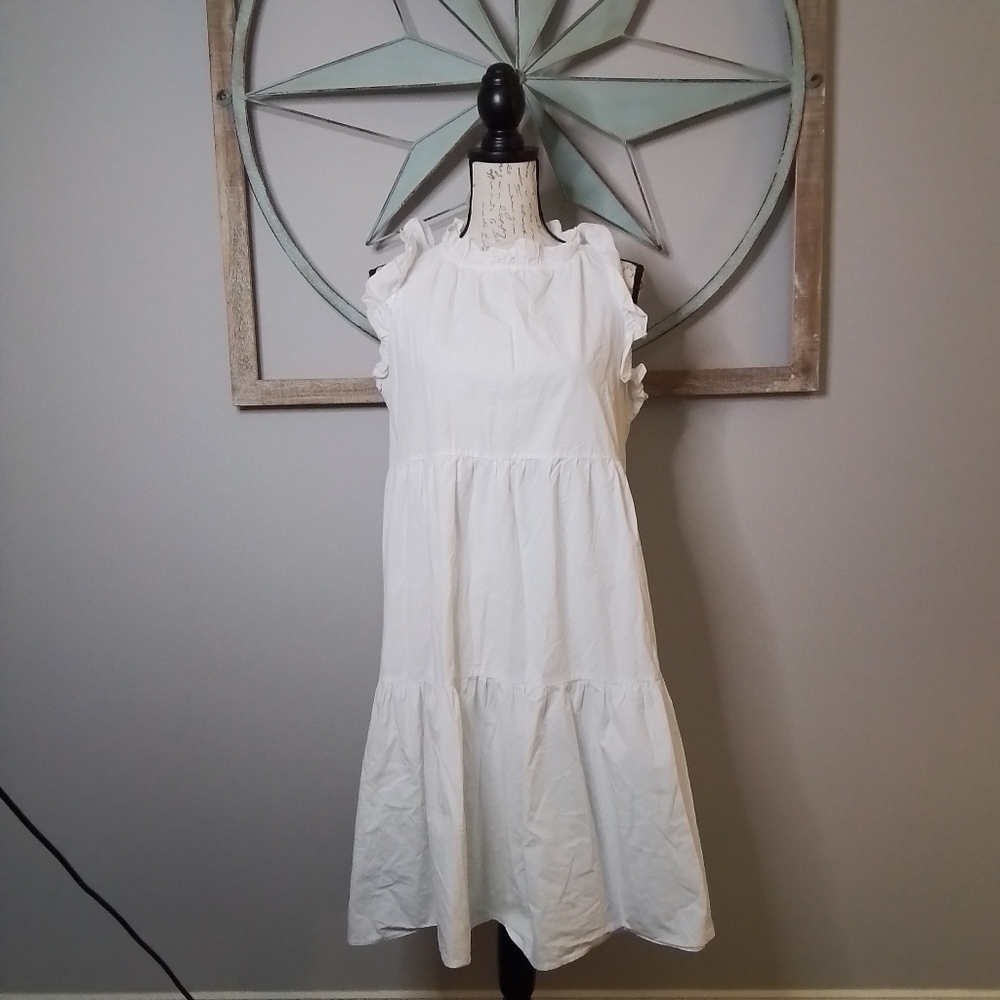 White Ruffle Tiered Dress -  L 8/10